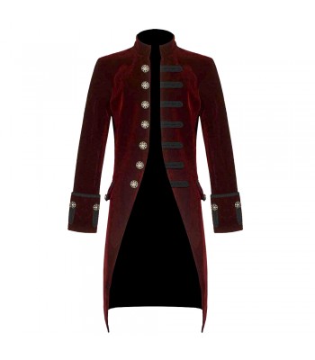 Men Red Black Velvet Gothic Steampunk Coat Pentagramme Victorian Frock Coat (2025)
